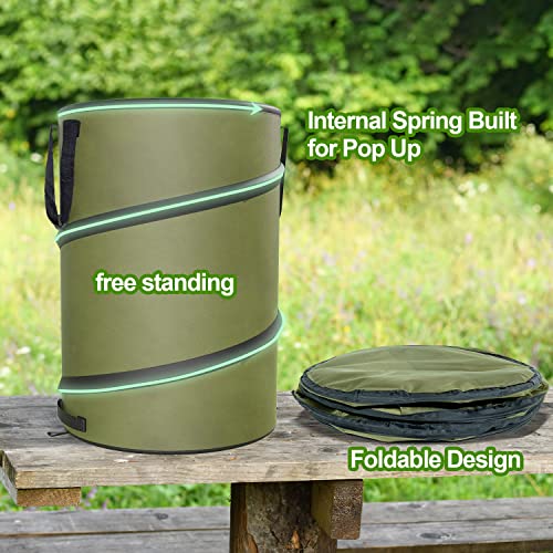 2-Pack 30 Gallon Collapsible Pop-Up Trash Can for Camping, RV - Waste Yard Bag for Gardening Lawn/Leaf - 30 Gallon Each Bag, Green