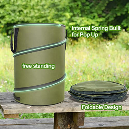 2-Pack 30 Gallon Collapsible Pop-Up Trash Can for Camping, RV - Waste Yard Bag for Gardening Lawn/Leaf - 30 Gallon Each Bag, Green