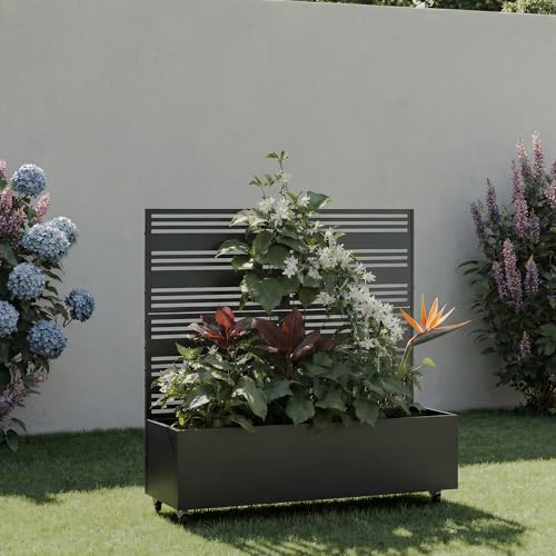 Metal Raised Garden Bed with Trellis and Wheels, 47"x47"x16" (Black-Harold) - color: Black-harold, size: 47"x47"x16"