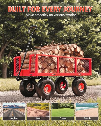 3-in-1 Heavy-Duty Steel Garden Cart Wagon，500 LBS Capacity