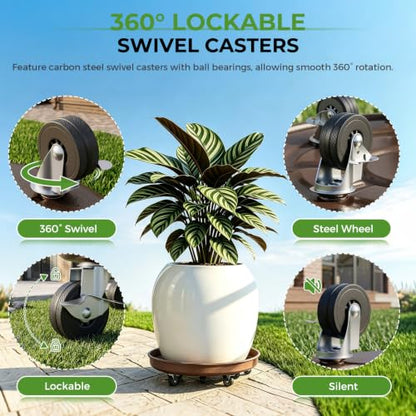 Plant Caddy With Wheels 14" Metal Plant Saucers for Indoors 390 Lb Capacity - size: 1 PACK 14 INCH