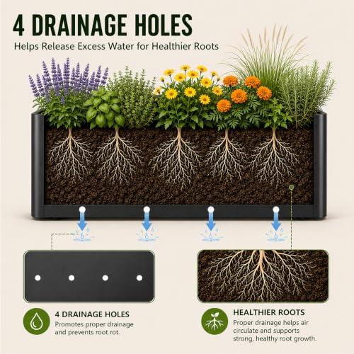 2 Pack 32" Large Rectangular Metal Planter Boxes Outdoor, Long Planter Box - size: 32"L x 12"W x 15.98"H