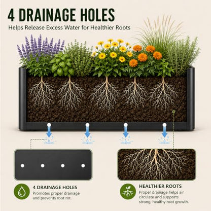 2 Pack 32" Large Rectangular Metal Planter Boxes Outdoor, Long Planter Box - size: 32"L x 12"W x 15.98"H