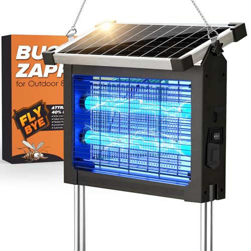 Solar Bug Zapper, 4500V Electric Grid Mosquito Killer for Patio - color: Black