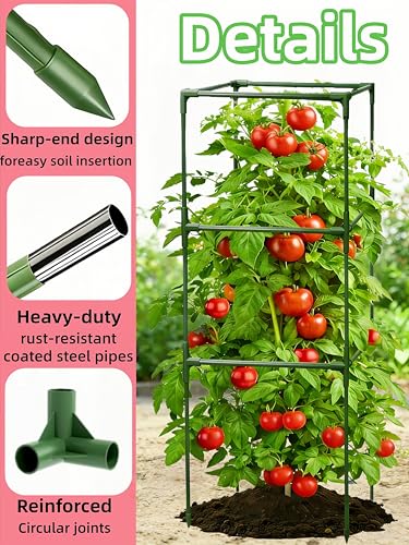 3 Pack Square Tomato Cages for Garden, 48 Inch Tall Heavy Duty Metal Tomato Plant Support Trellis, Adjustable Large Tomato Stakes for Outdoor Pots Climbing Plants, Vegetables, Cucumber - size: 48Inch