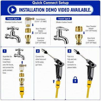 2026 Upgraded High Pressure Jet Nozzle Power Washer for Garden Hose, Water Jet Sprayer Wand with Foam Bottle, 3 Connectors and Chenille Wash Mitt for Car Washing, Patio, Lawn, Garden