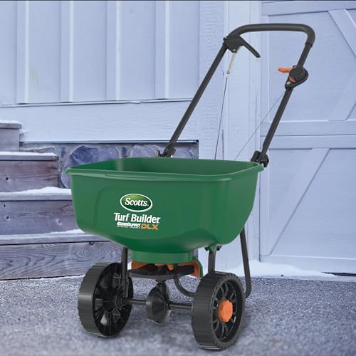 Scotts Turf Builder EdgeGuard DLX Broadcast Spreader for Seed, Fertilizer, Salt, Ice Melt, Holds up to 15,000 sq.ft. Product, Green - style: Deluxe
