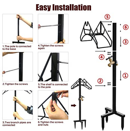 Artigarden Freestanding Outdoor Garden Hose Holder Stand with Brass Faucet, Heavy Duty Metal Water Hose Reel Storage Stake Rack for Backyard, Black (Hose not Included) - color: Nozzle with Faucet