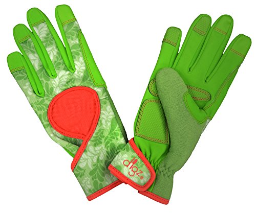 Digz Gardening Gloves, Garden Gloves for Women - color: Green Leaves Pattern, size: Medium