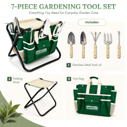 GardenHOME 7-Piece Garden Tool Set with Folding Stool & Storage Tote - style: 7piece