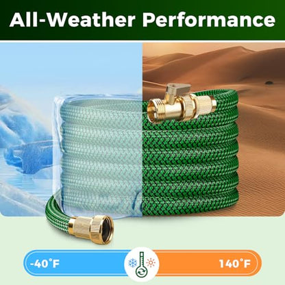 50FT Heavy Duty Garden Hose, Non-Expandable Flexible Kink-Resistant Water Hose, High-Density Fabric, Leak-Proof Metal Connector for Patio Lawn Car Wash - size: 50FT