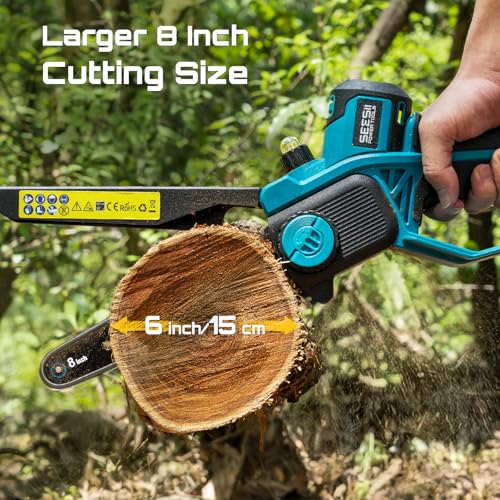 SEESII Flagship 8-Inch Cordless Mini Chainsaw, Upgraded Brushless Motor - color: True Blue