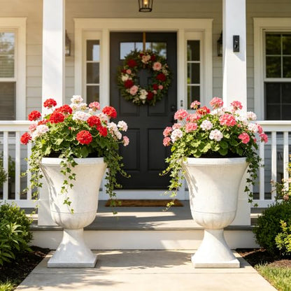 Autodaya 22" Large Urn Outdoor Planters Set of 2, White Terrazzo Plant Pots - color: 22"-urn Planter White