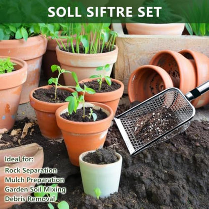 2 Pack Soil Sifter for Gardening, Stainless Steel Handle