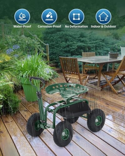 Garvee Heavy Duty Garden Work Seat, Garden Scooter Rolling Seat 360° Swivel - color: Green