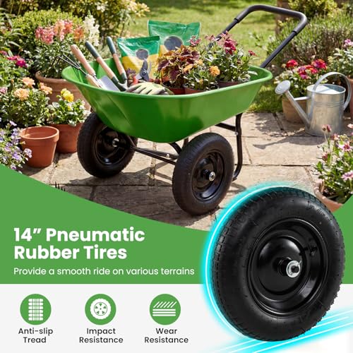 IRONMAX Dual-Wheel Wheelbarrow with All-Terrain Wheels, 220LBS, Light Green - color: Light Green