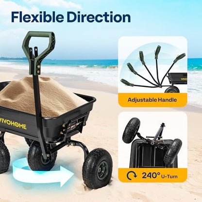 VIVOHOME 660lbs Wheelbarrow Dump Garden Cart with 2-in-1 Convertible Handle - color: Green