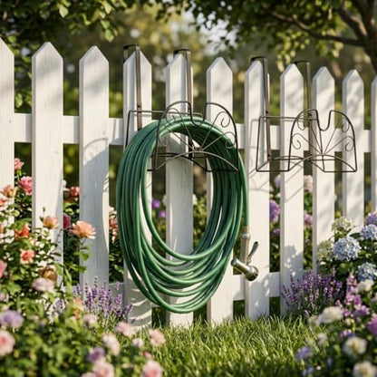 Garden Hose Holder for Outside Yard Hang Over The Door and Fence, Holds Up to 150Ft (Large Black) - color: Large Black
