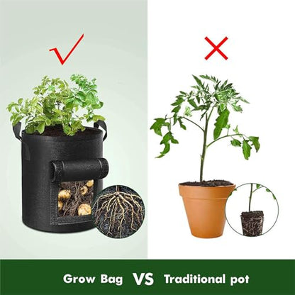 3 Pack of 10-Gallon Potato Planting Bags with Harvest Viewing Window, Thickened Breathable Non-Woven Planters with Handles - Ideal Fabric Planting Containers for Plant Potatoes (Khaki/Green/Black) - color: Khaki/Green/Black