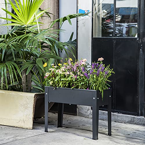 Piksedo Raised Garden Bed, Elevated Planter Metal Plant Box with Legs Standing Garden Stand Drainage Holes Frosted Black - size: 23.62" L x 10.63" W x 17.71" H