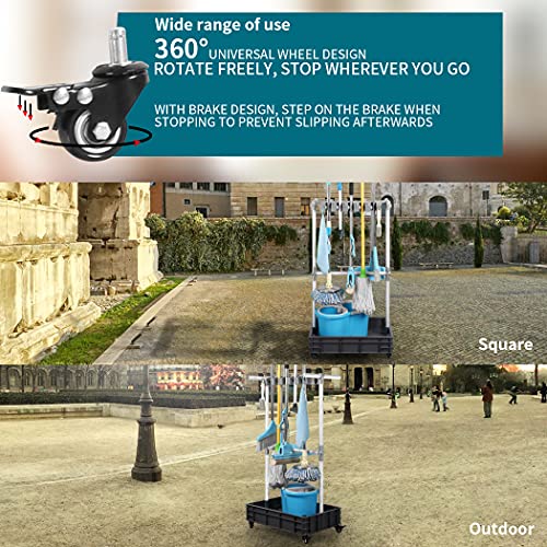 Broom And Mop Holder Put Wet Mops Movable Floor-Mounted Mop Rack Floor Standing Cleaning Tool Cart Storage For Garden Garage Schools, Hospitals, Factories, Hotels,Property Companies (12racks) - size: 12racks