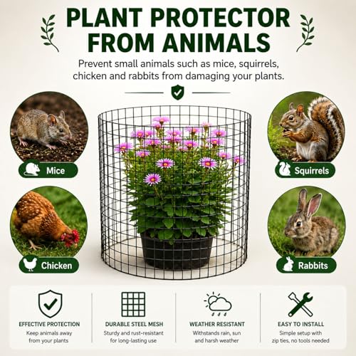 Plant Cages for Garden, 10 Sets 30Pcs Pre-Bent Wire Plant Protectors, 14" H x 13" D Cylinder Mesh Covers with Zip Ties, Gloves & Stakes, Animal Barrier for Rabbits Chickens from Vegetables Flowers - color: 10 Pack