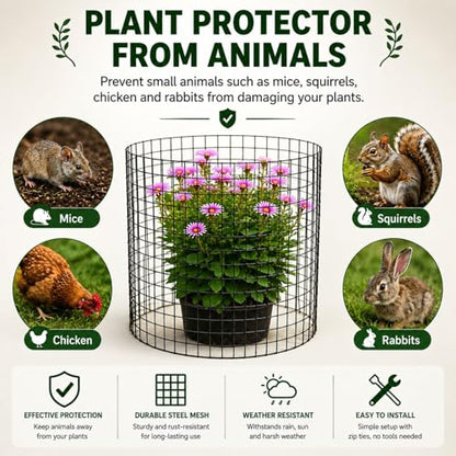 Plant Cages for Garden, 10 Sets 30Pcs Pre-Bent Wire Plant Protectors, 14" H x 13" D Cylinder Mesh Covers with Zip Ties, Gloves & Stakes, Animal Barrier for Rabbits Chickens from Vegetables Flowers - color: 10 Pack