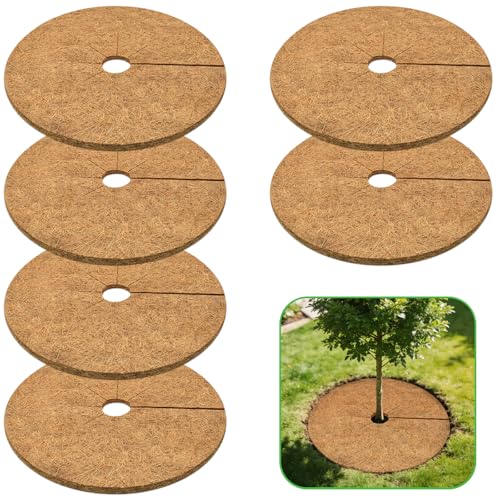 ZeeDix 24 Inch Coconut Fiber Tree Ring Mulch Mat, 6 Pack Tree Mulch Ring - color: 6 Pack, size: 24 Inch