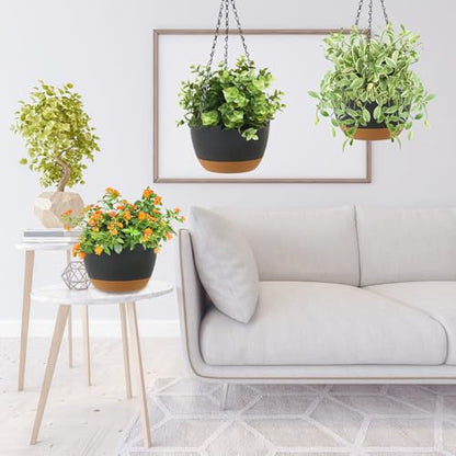LIYDE 3 Pack Hanging Planters, 8 Inch Small Hanging Pots Self Watering Hanging Planters for Indoor Plants with Drainage Holes and Removable Tray Hanging Basket (Grey) - color: Gray