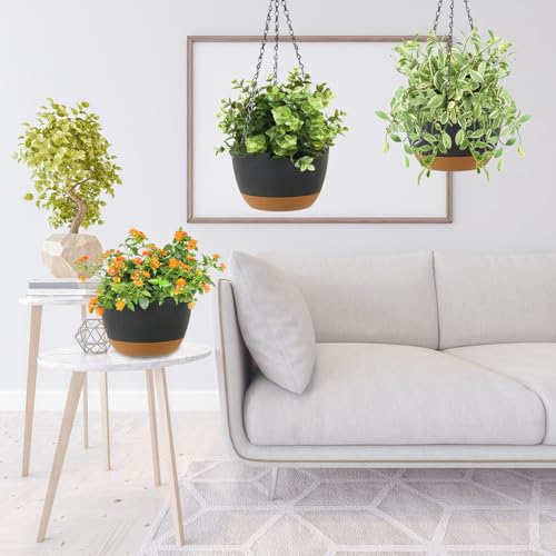 LIYDE 3 Pack Hanging Planters, 8 Inch Small Hanging Pots Self Watering Hanging Planters for Indoor Plants with Drainage Holes and Removable Tray Hanging Basket (Grey) - color: Gray