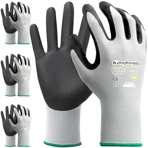 Kebada Work Gloves for Men and Women, Sandy Nitrile Coated, 3 Pairs - color: 3-pairs Kk513, size: X-Large