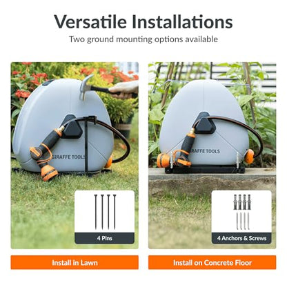 Giraffe Tools Ground-Mounted Retractable Garden Hose Reel, 5/8" x 92FT - color: 5/8 Inch, size: 92 FT