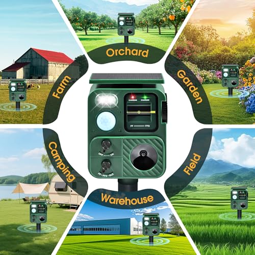Outdoor Ultrasonic Animal Repeller, Deer Repeller with Solar-Powered, Motion-Activated Deterrent – Repellent for Cats, Dogs, Deer, Squirrels & Raccoons for Garden and Yard