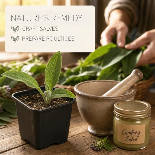 Smoke Camp Crafts Organic Comfrey Plant, Symphytum officinale, Beautiful Knitbone Plants, Garden Decor, 2.5" Pot