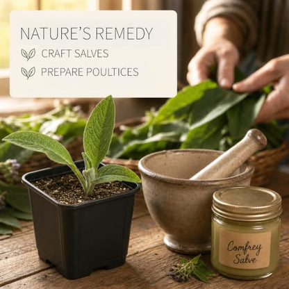 Smoke Camp Crafts Organic Comfrey Plant, Symphytum officinale, Beautiful Knitbone Plants, Garden Decor, 2.5" Pot