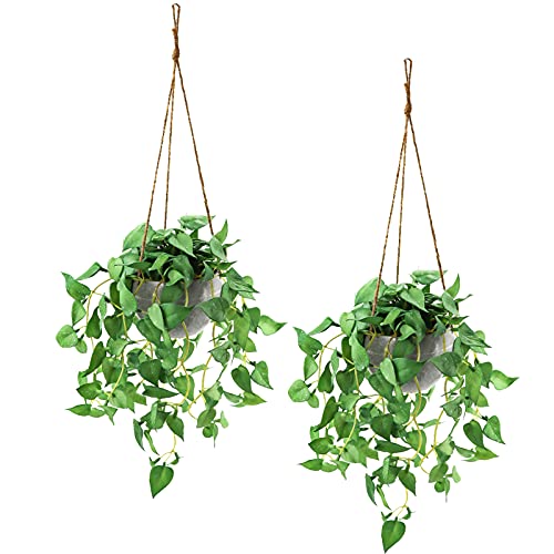 TNNTOPELE 2 Pack Hanging Plant Fake Plants with Pots for Indoor Outdoor - color: Green
