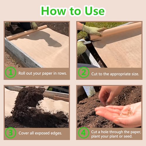 Biodegradable Weed Barrier, 4 x 50 Ft Heavy Duty Garden Paper Biodegradable Landscape Fabric Paper Garden Mulch Rolls Weed Barrier for Weeds, Paper Mulch Rolls Garden Paper for Outdoor Garden Lawn - size: 4x50ft