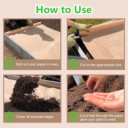 Biodegradable Weed Barrier, 4 x 100 Ft Heavy Duty Garden Paper Biodegradable Landscape Fabric Paper Garden Mulch Rolls Weed Barrier for Weeds, Paper Mulch Rolls Garden Paper for Outdoor Garden Lawn - size: 4x100ft