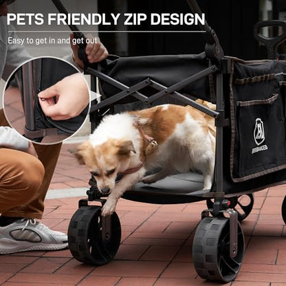 EVER ADVANCED Folding Push Wagon with Brakes, Portable Shopping Cart - color: Black
