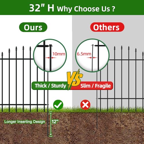32” x 12’ No-Dig Metal Garden Fence with Stakes, Panels Fencing for Dogs - size: Roman Col 32″H x 12ft (6Panels)
