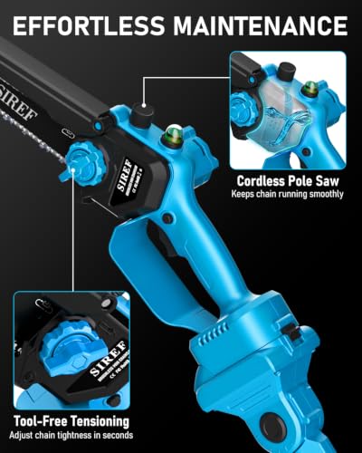 Electric Pole Saw 6inch Mini Chainsaw Cordless Brushless 4.0Ah Batteries Fast Charger Telescopic Power Pole Saw Tree Trimmer Limb Branch Cutter Pruner 16 Ft Max Reach Multi-Angle Blue - color: Blue-1 Battery