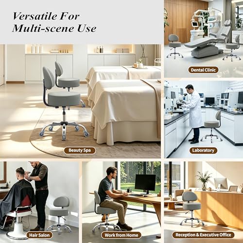 Ergonomic Rolling Drafting Stool with Backrest Lumbar Support - color: Grey, style: Classic