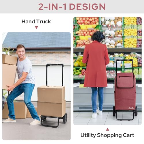 KEDSUM 2-in-1 Shopping Cart, 330LB Foldable Grocery Cart with Wheels,Red - color: Red