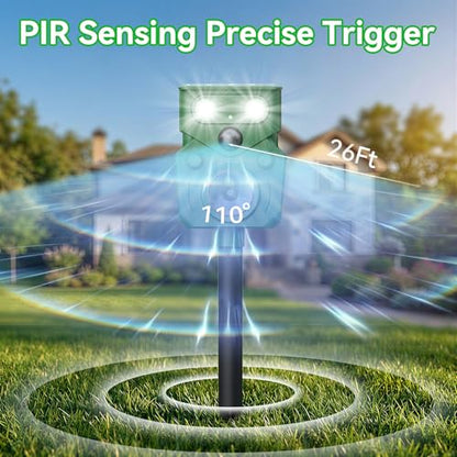 Solar Ultrasonic Animal Repellent Solar Cat Repeller Outdoor Motion Activated Deer Repellent Device 2 Packs Waterproof Humane Dog Fox Squirrel Deterrent for Garden Yard Farm