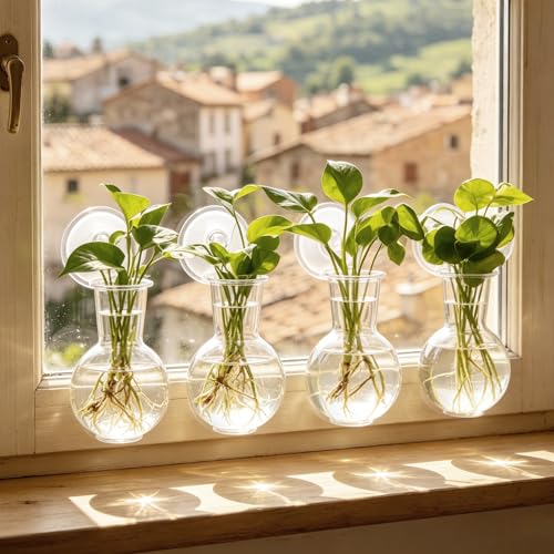 4 Pack Window Propagation Stations, Plastic Plant Terrarium Vases - size: 4 Pcs
