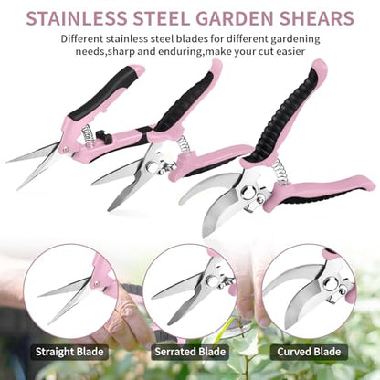 3 Pack Garden Pruning Shears, Stainless Steel Shears, Gardening Shears Scissors Pruning Shears for Gardening Tools (3PCS Pink and Black) - color: Pink and Black