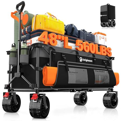 Originsure 300L Foldable Beach Wagon Cart with Big Wheels,560lbs,Grey&Black - color: Black&grey