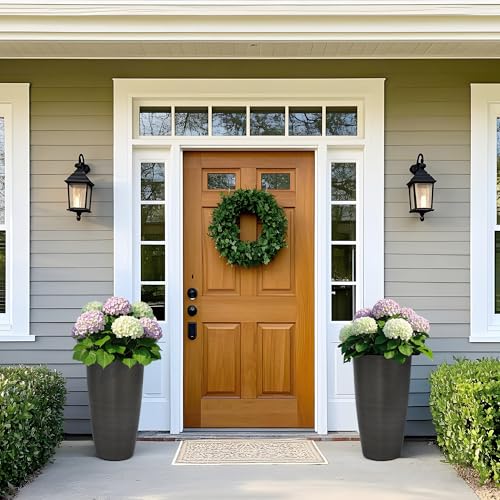 Autodaya 22.8" Tall Outdoor Planters Set of 2, Faux Brushed Steel Finish - color: Metallic Brushed Black-21.8"h