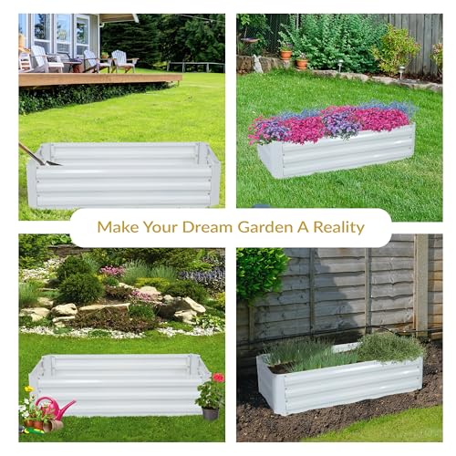 Sunnydaze Rectangle Galvanized Raised Garden Bed for Vegetables & Flowers - color: Ivory White