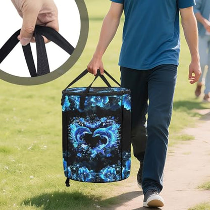 BIGCARJOB Dolphin Couple Outdoor Trash Can with Lid, Folding Trash Can Collapsible Pop Up Garbage Bin Waste Basket Holder for Travelers Camper Trailer - color: Dolphin Couple